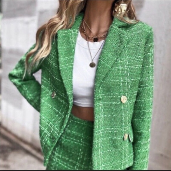 Zara Jackets & Blazers - ZARA Women's Green Tweed Blazer